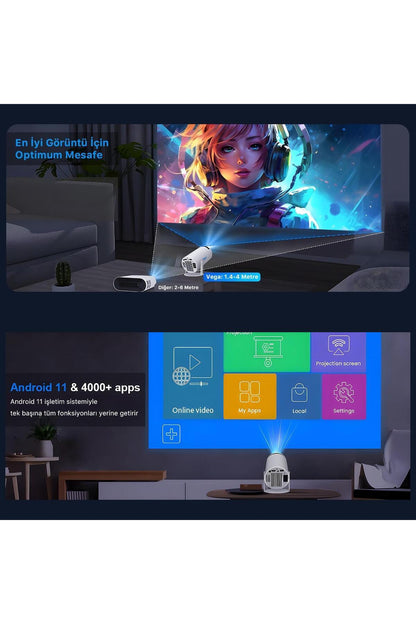 İbix Vega Android Projeksiyon Cihazı Hd 1280×720 4k Desteği 170 Ansı Lümen Wifi Bluetooth Uyumlu