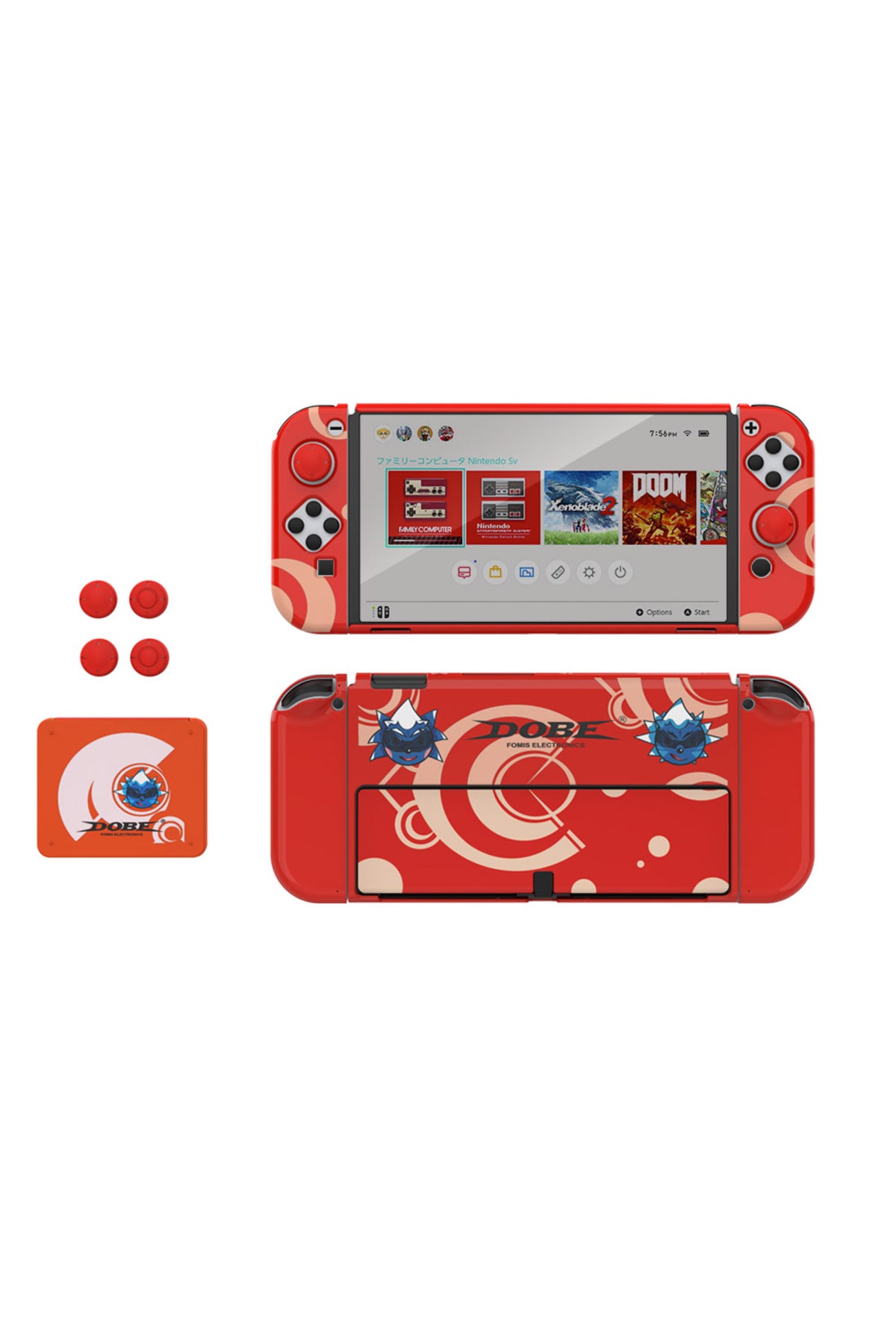 Switch Oled 3in1 Standlı Rnkli Kılıf Analog Yükseltici Ve Koruyucu Kart Kutusu Kırmızı