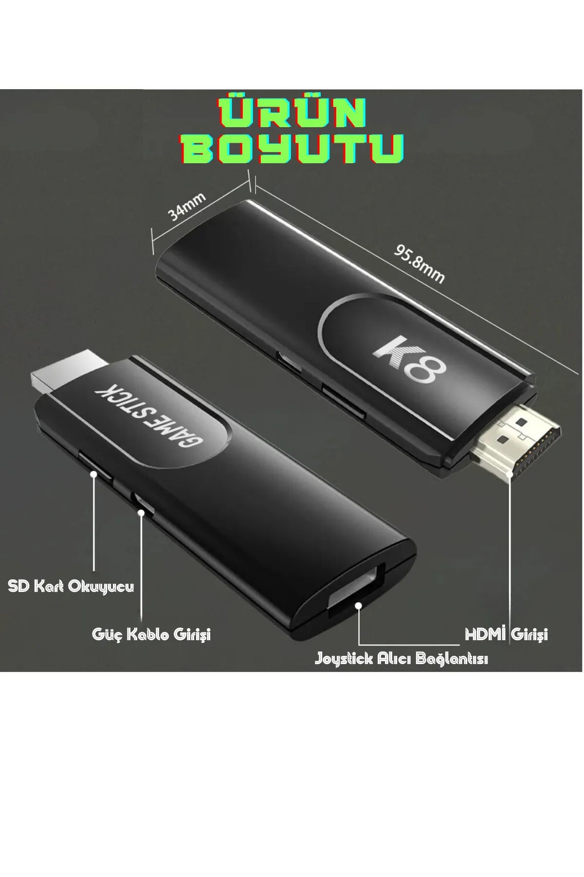K8 4k Hdmi 10000+ Oyunlu Çift Kol 3d Retro Arcade Oyun Konsolu Siyah