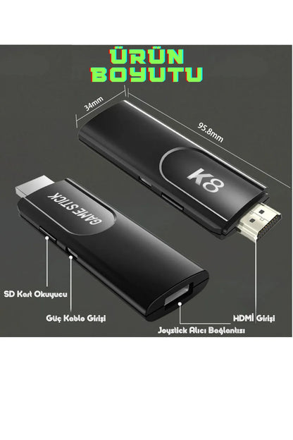 K8 4k Hdmi 10000+ Oyunlu Çift Kol 3d Retro Arcade Oyun Konsolu Siyah
