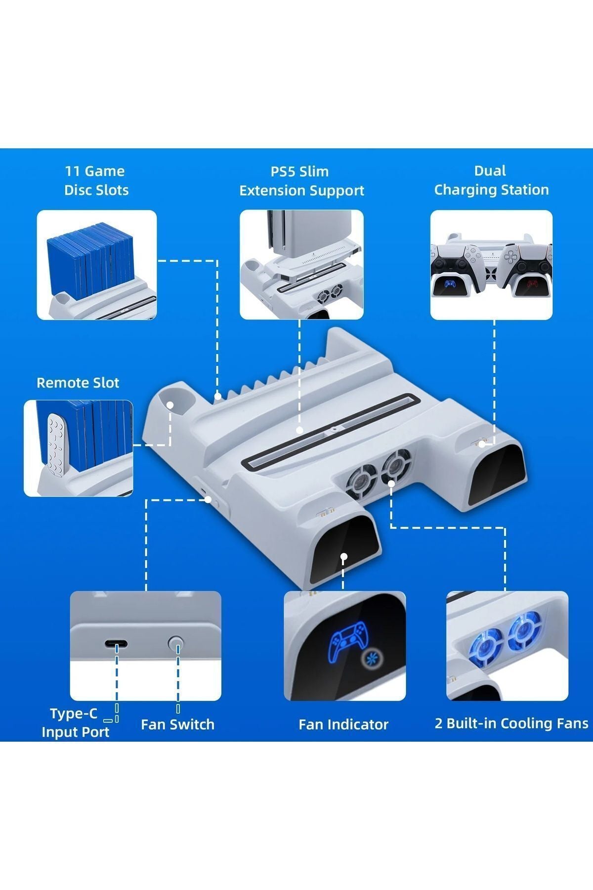 Ps5 Fat Slim Uyumlu Multi Özellikli Soğutucu Dikey Fan Dobe Tp5-3532b