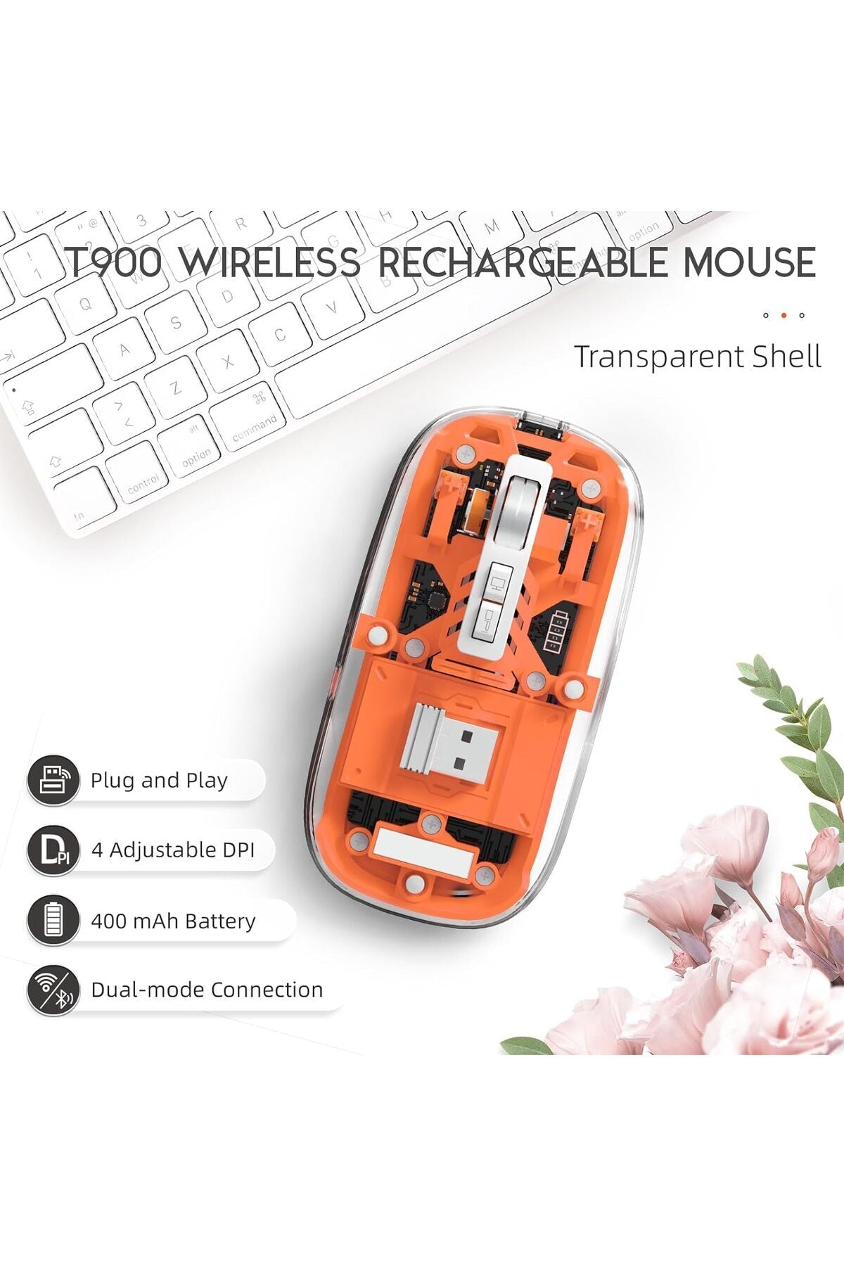 M133 Şeffaf Kablosuz Bluetooth Mouse Üç Modlu Sessiz Şarj Edilebilir