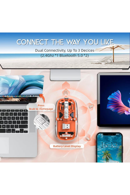 M133 Şeffaf Kablosuz Bluetooth Mouse Üç Modlu Sessiz Şarj Edilebilir