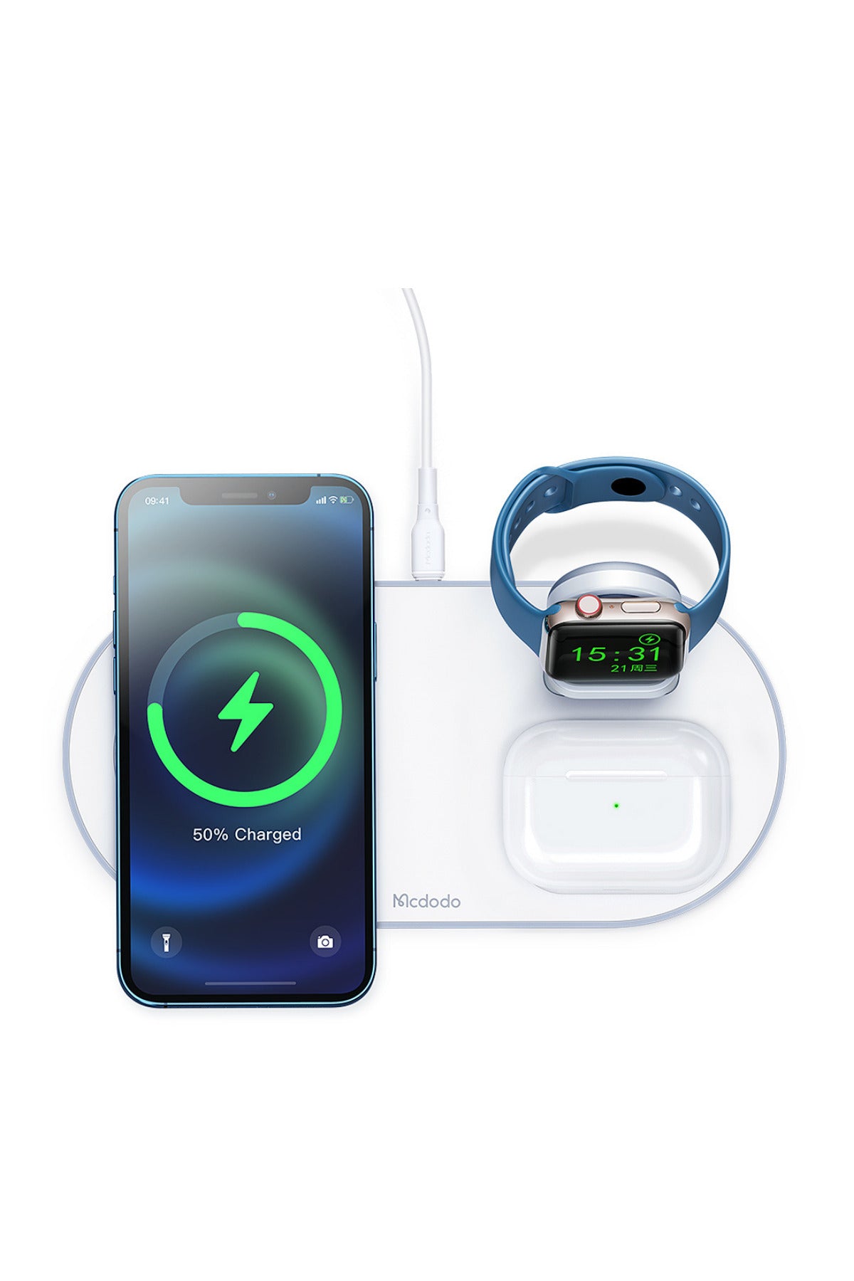 Mcdodo CH-7060 3 İn1 Manyetik 15 W Kablosuz Hızlı Şarj Dock Stand Beyaz