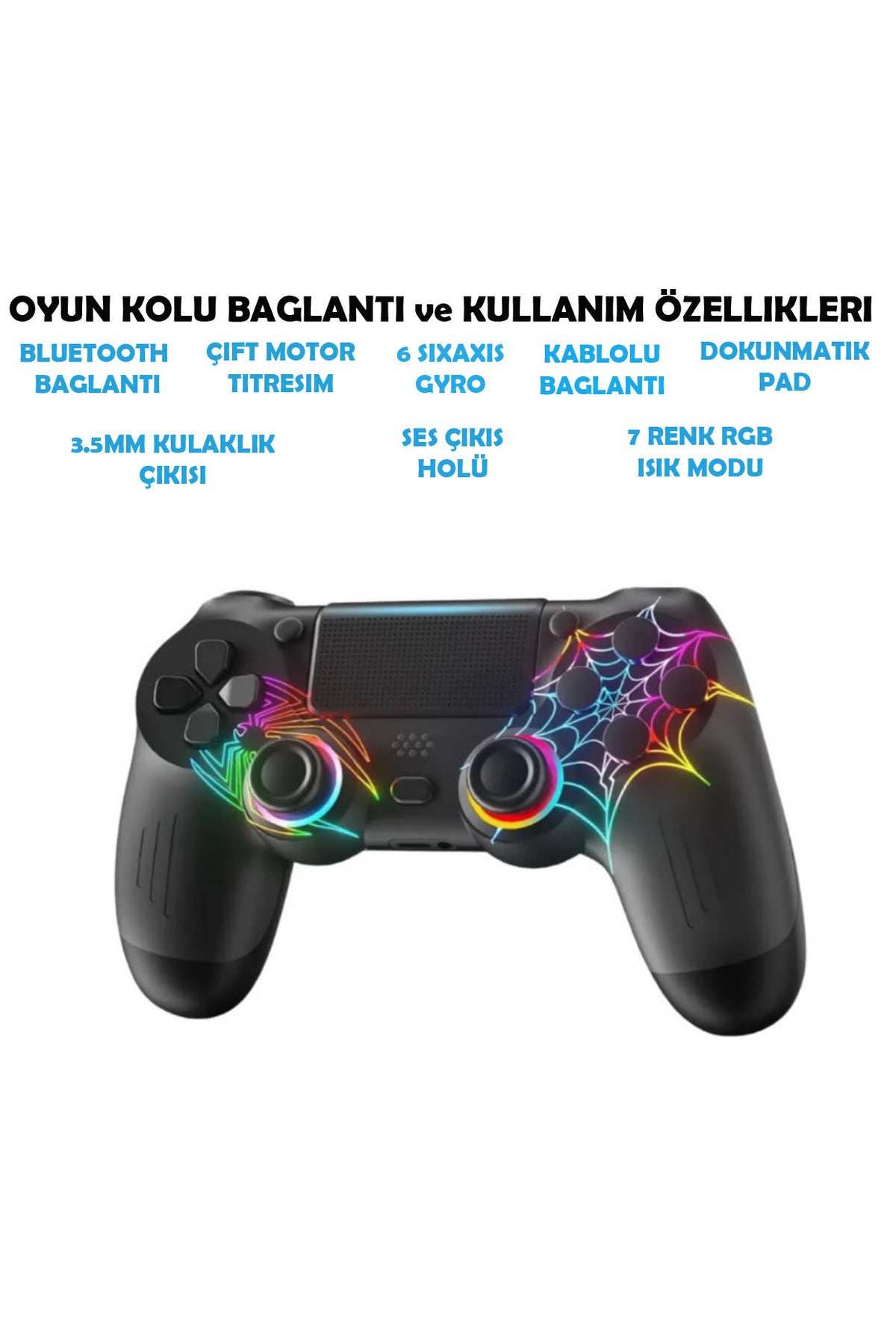 Ps4/pc Uyumlu Rgb Çift Motor Titreşimli Spiderman Bluetooth Oyun Kolu