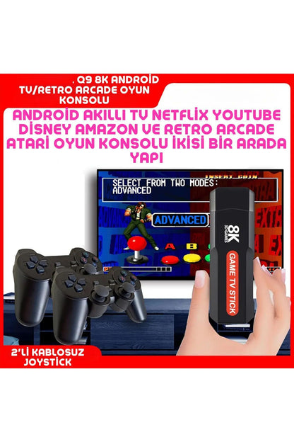 Q9 10000+ Retro Arcade Oyun Konsolu & 8k Ultra Hd Android Tv Box Netflix Youtube Google Uyumlu Siyah