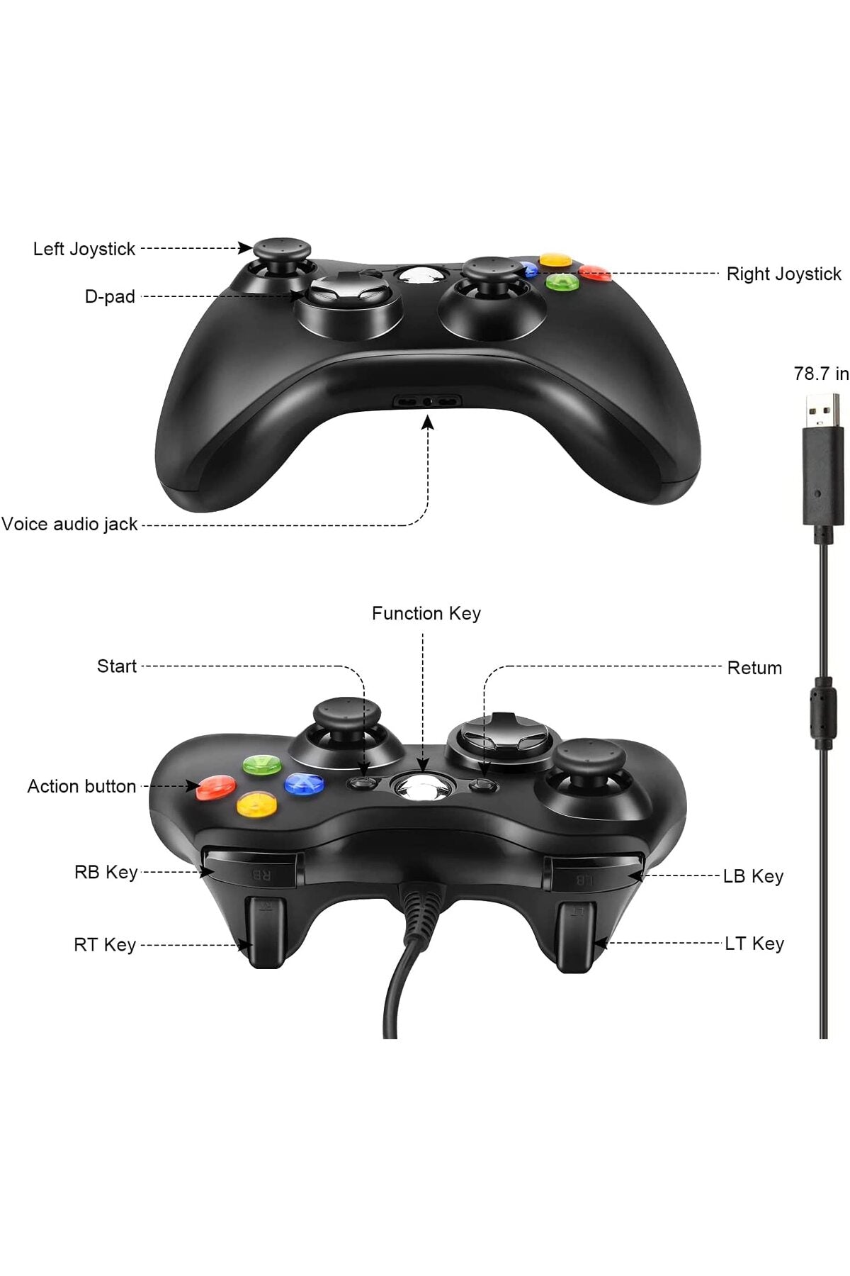 360 Usb Kablolu Oyuncu Kontroller Geliştirilmiş Ergonomik Tasarım Siyah
