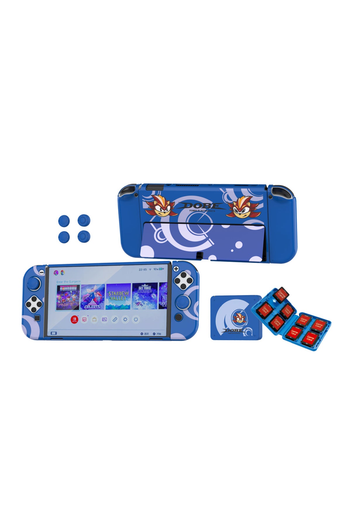 Switch Oled 3in1 Standlı Rnkli Kılıf Analog Yükseltici Ve Koruyucu Kart Kutusu Mavi