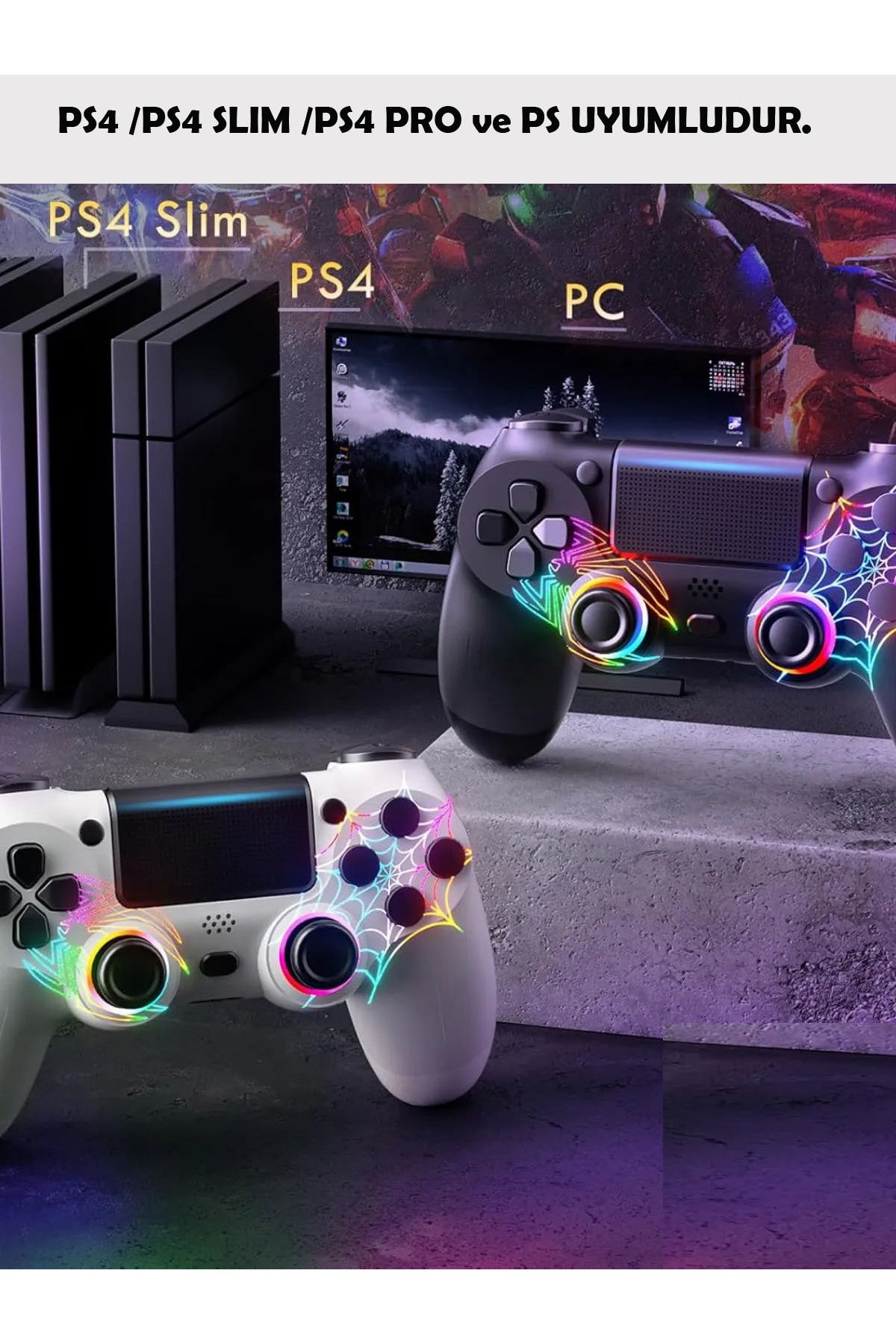 Ps4/pc Uyumlu Rgb Çift Motor Titreşimli Spiderman Bluetooth Oyun Kolu