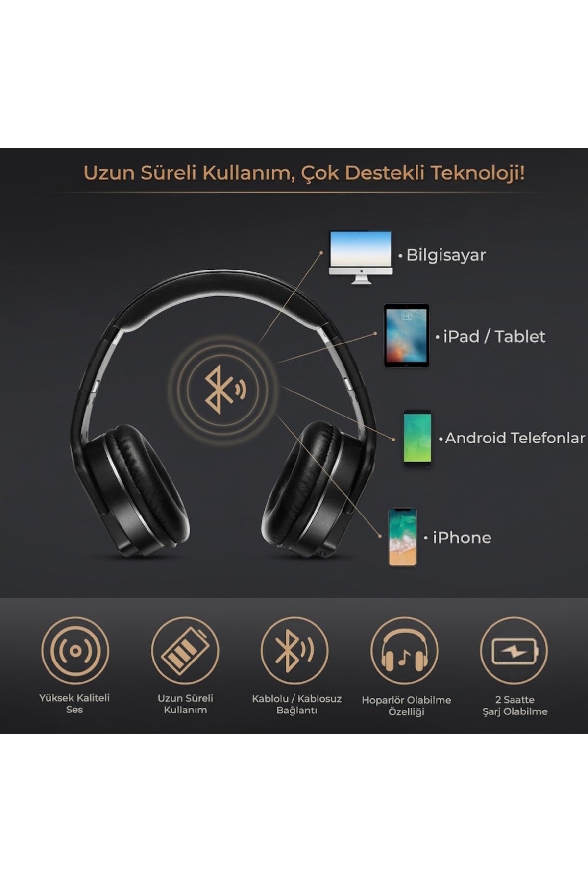 Höparlör Özellikli Kulaküstü Bluetooth Kulaklık - BH-1