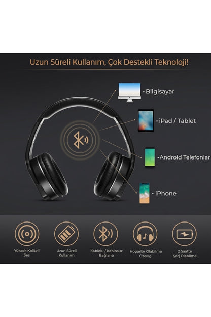 Höparlör Özellikli Kulaküstü Bluetooth Kulaklık - BH-1