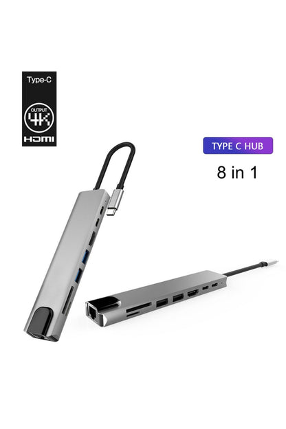 8in1 Usb Type-c Hub Port Adaptör Hdmı Usb Ethernet Pd Girişli