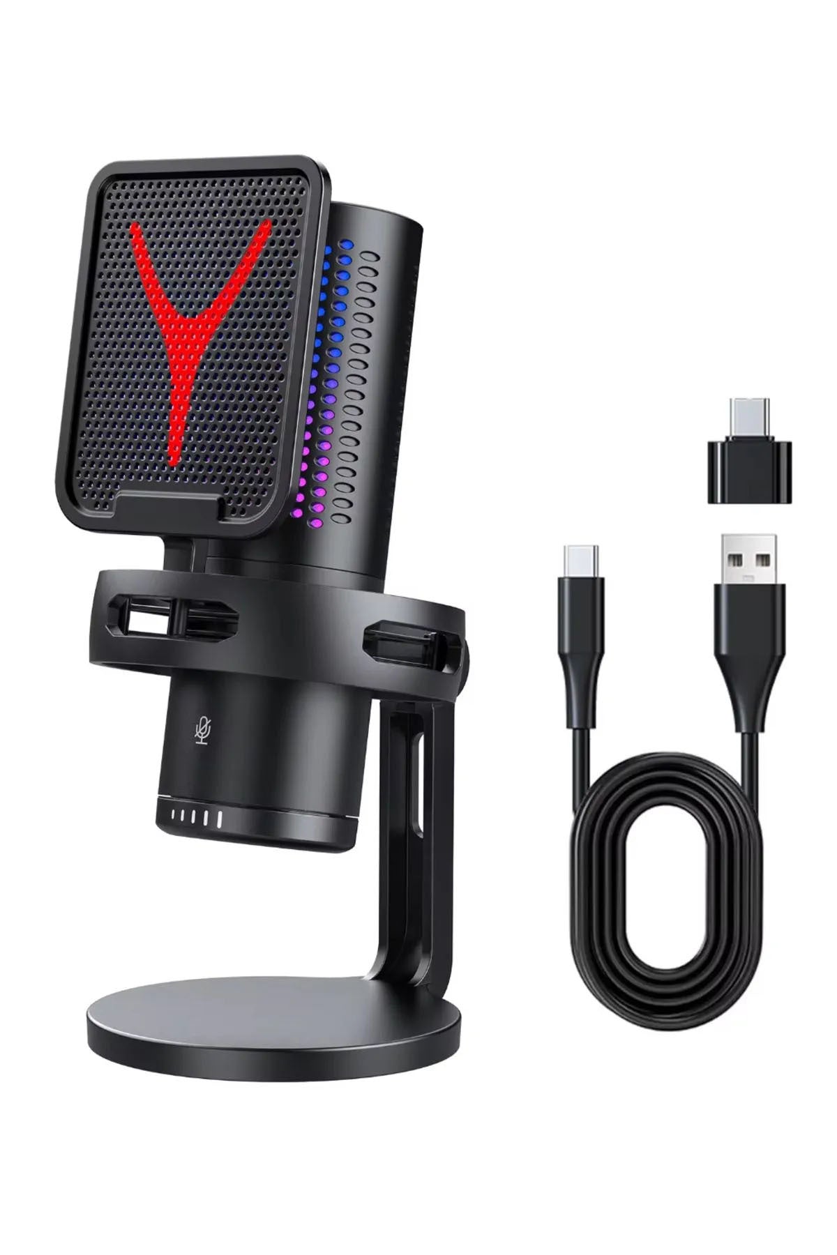 Gm7 Profesyonel Rgb Semi Pro Tak Çalıştır Usb Kablolu Vlog Canlı Yayın Stüdyo Mikrofon Siyah