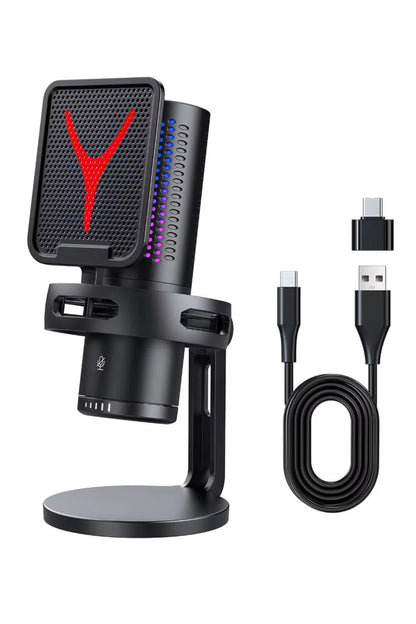Gm7 Profesyonel Rgb Semi Pro Tak Çalıştır Usb Kablolu Vlog Canlı Yayın Stüdyo Mikrofon Siyah