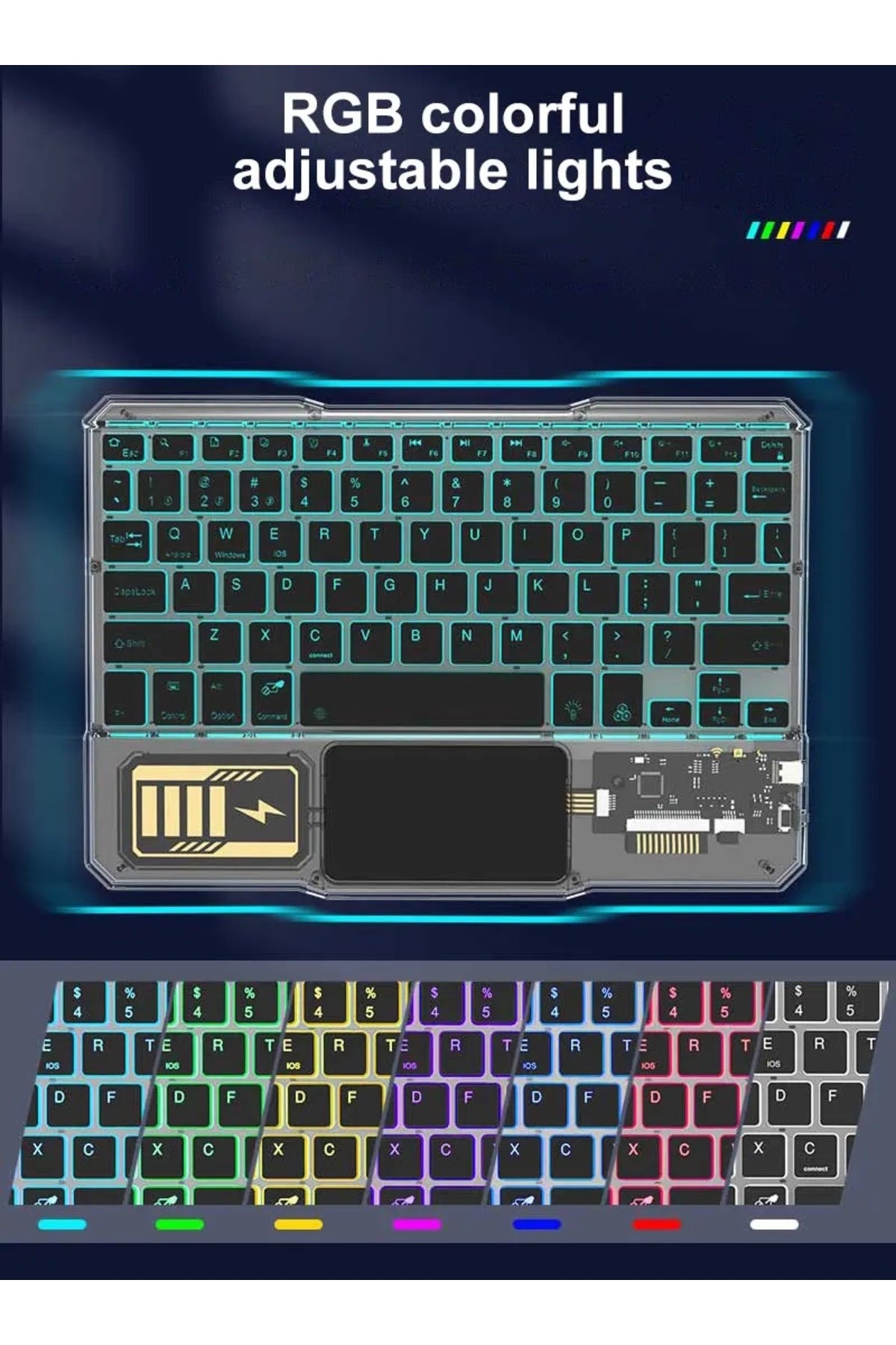 KB-333 RGB Işıklı Cep Telefonu-Tablet-Notebook-PC-IOS Uyumlu Bluetooth Klavye