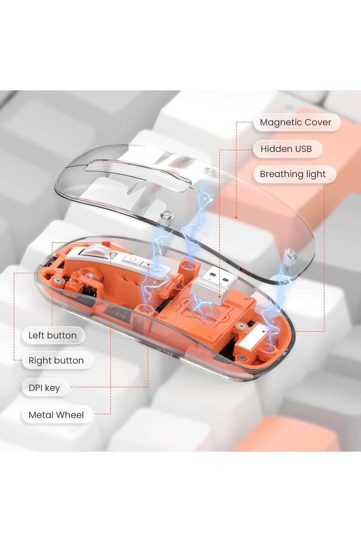 M133 Şeffaf Kablosuz Bluetooth Mouse Üç Modlu Sessiz Şarj Edilebilir