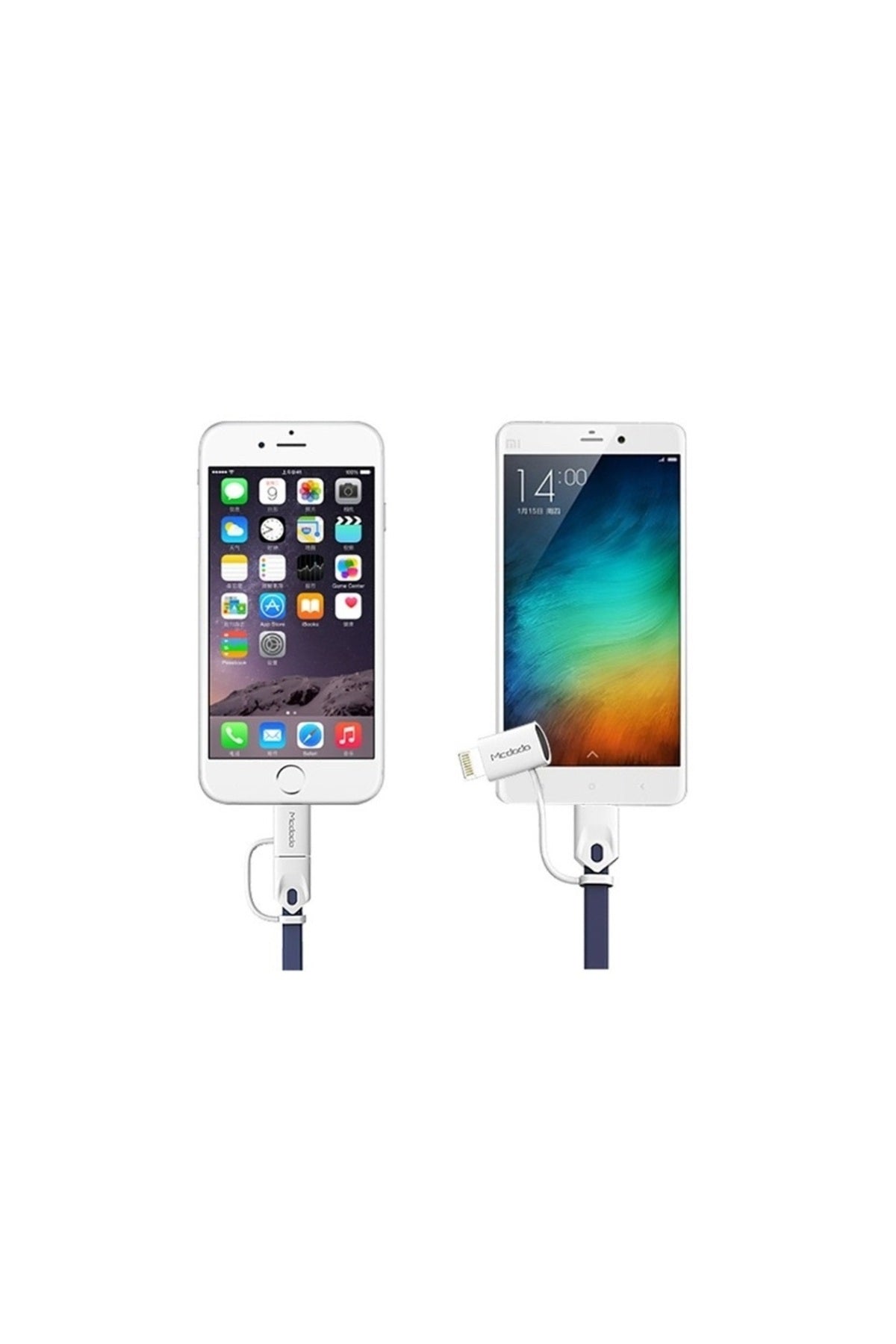 Apple Uyumlu iPhone Lightning Micro Usb Akıllı Şarj Data Kablosu Kırmızı