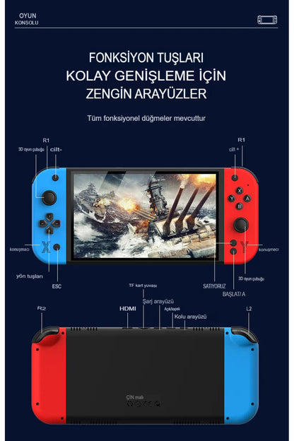 GX90 7 İnç IPS HD Ekran Oyun Konsolu Linux İşletim ve Çoklu Sistem Emülatörü Arcade Oyun Konsolu