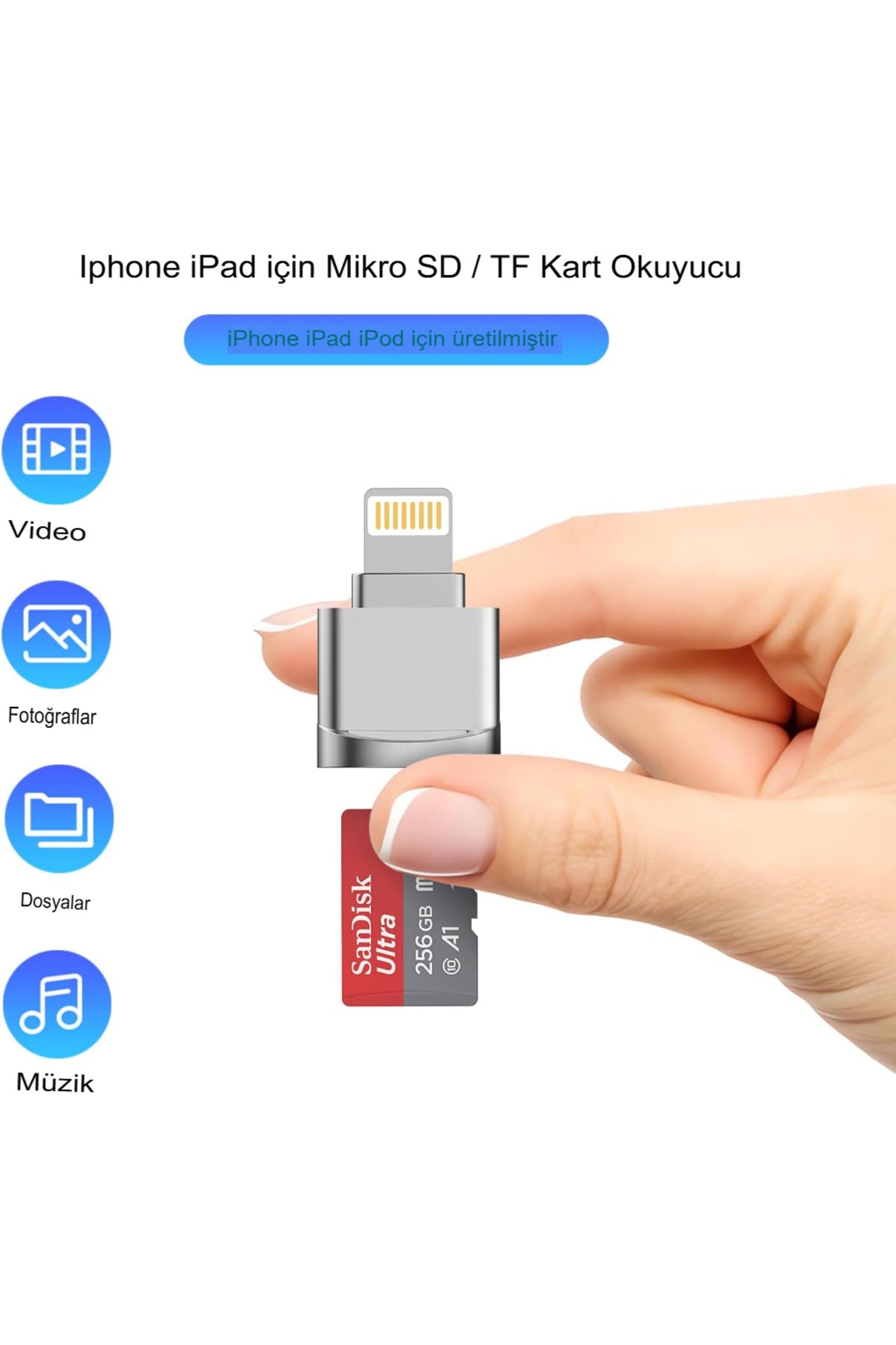 Apple Uyumlu iPhone iPad Micro Sd Kart Okuyucu, Mfi Sertifikalı Lightning - Micro Sd/tf Kart Okuyucu HDMI