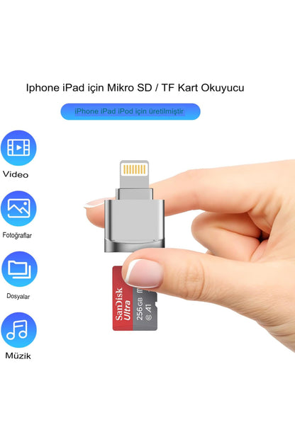 Apple Uyumlu iPhone iPad Micro Sd Kart Okuyucu, Mfi Sertifikalı Lightning - Micro Sd/tf Kart Okuyucu HDMI