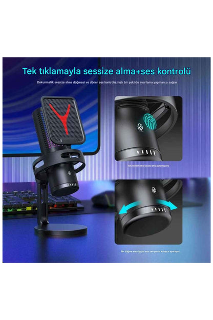 Gm7 Profesyonel Rgb Semi Pro Tak Çalıştır Usb Kablolu Vlog Canlı Yayın Stüdyo Mikrofon Siyah