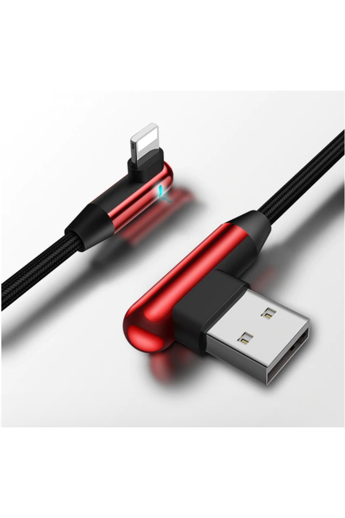 Apple Uyumlu iPhone Lightning 90 Derece Led Işık Gamer Şarj Ve Data Kablo