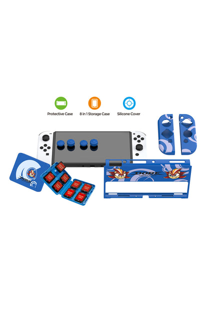 Switch Oled 3in1 Standlı Rnkli Kılıf Analog Yükseltici Ve Koruyucu Kart Kutusu Mavi