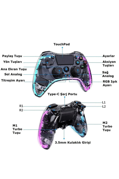 Playstation 4 Rgb Led Işıklı Kablosuz Joystick Gamepad Oyun Kolu