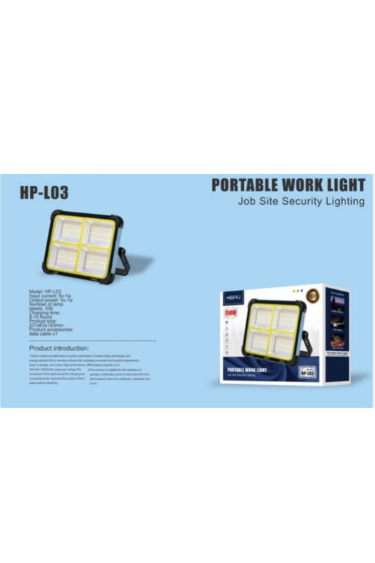 HP-L03 150W Solar Şarjlı LED Çalışma Işığı | IP66 | USB Çıkışlı | Taşınabilir Projektör