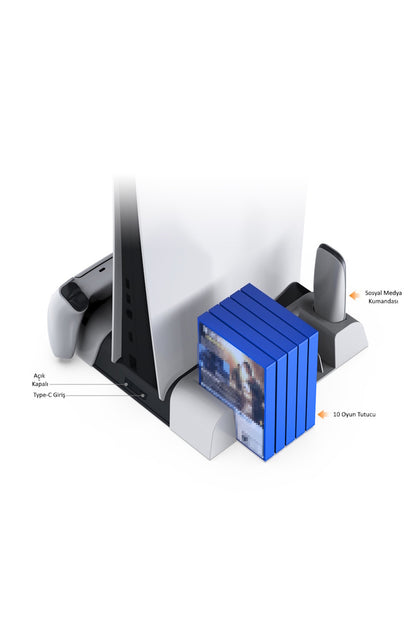 Ps5 Disk Dijital/ps5 Slim Disk Dijital Uyumlu Multi Fonksiyonel Soğutucu Şarj İstasyonu