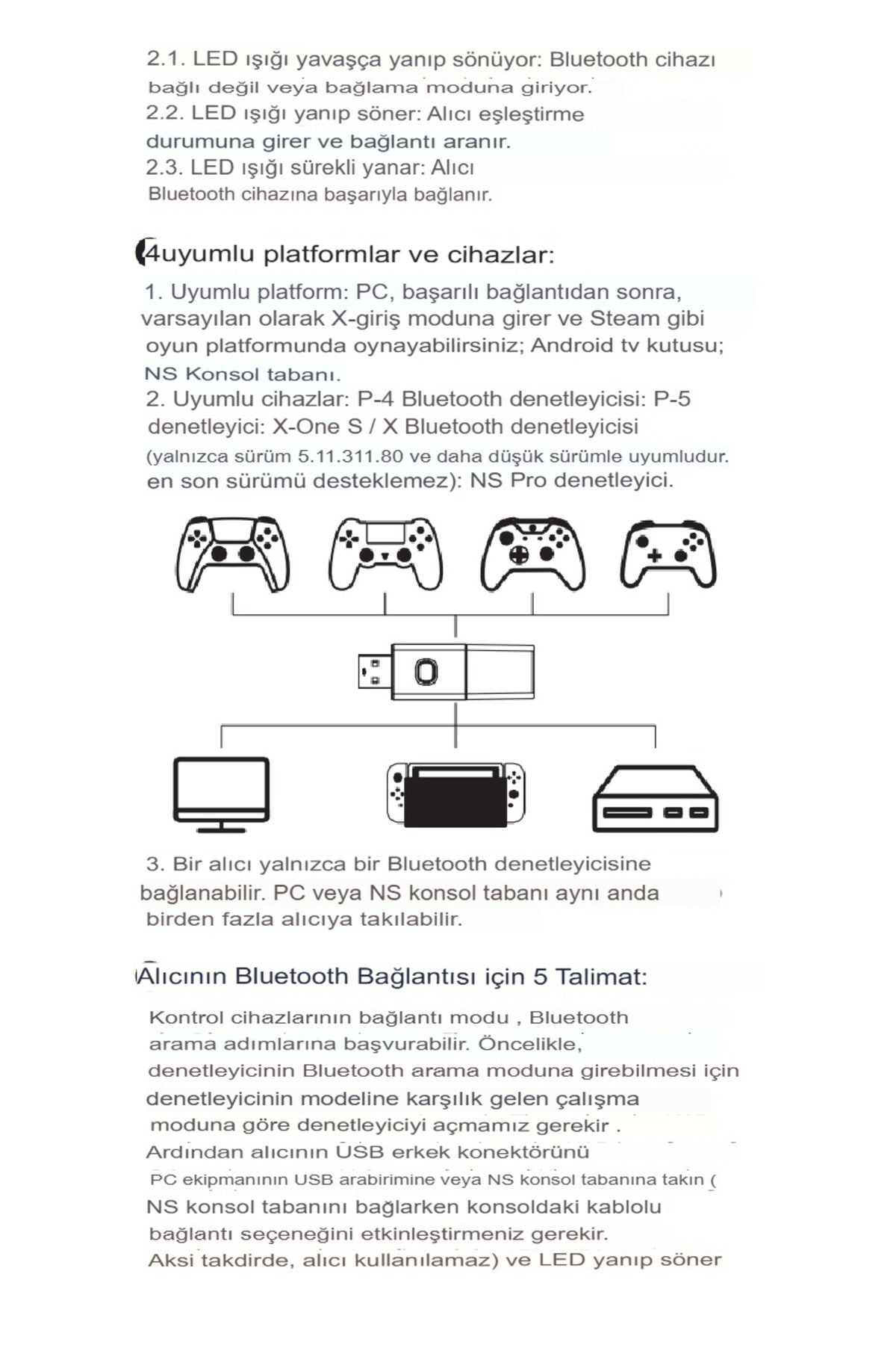 Android Tv/tv Xbox/pc/nintendo Switch Uyumlu Kablosuz Joystick Bluetooth V5.0 Usb Bağlantı Aparatı