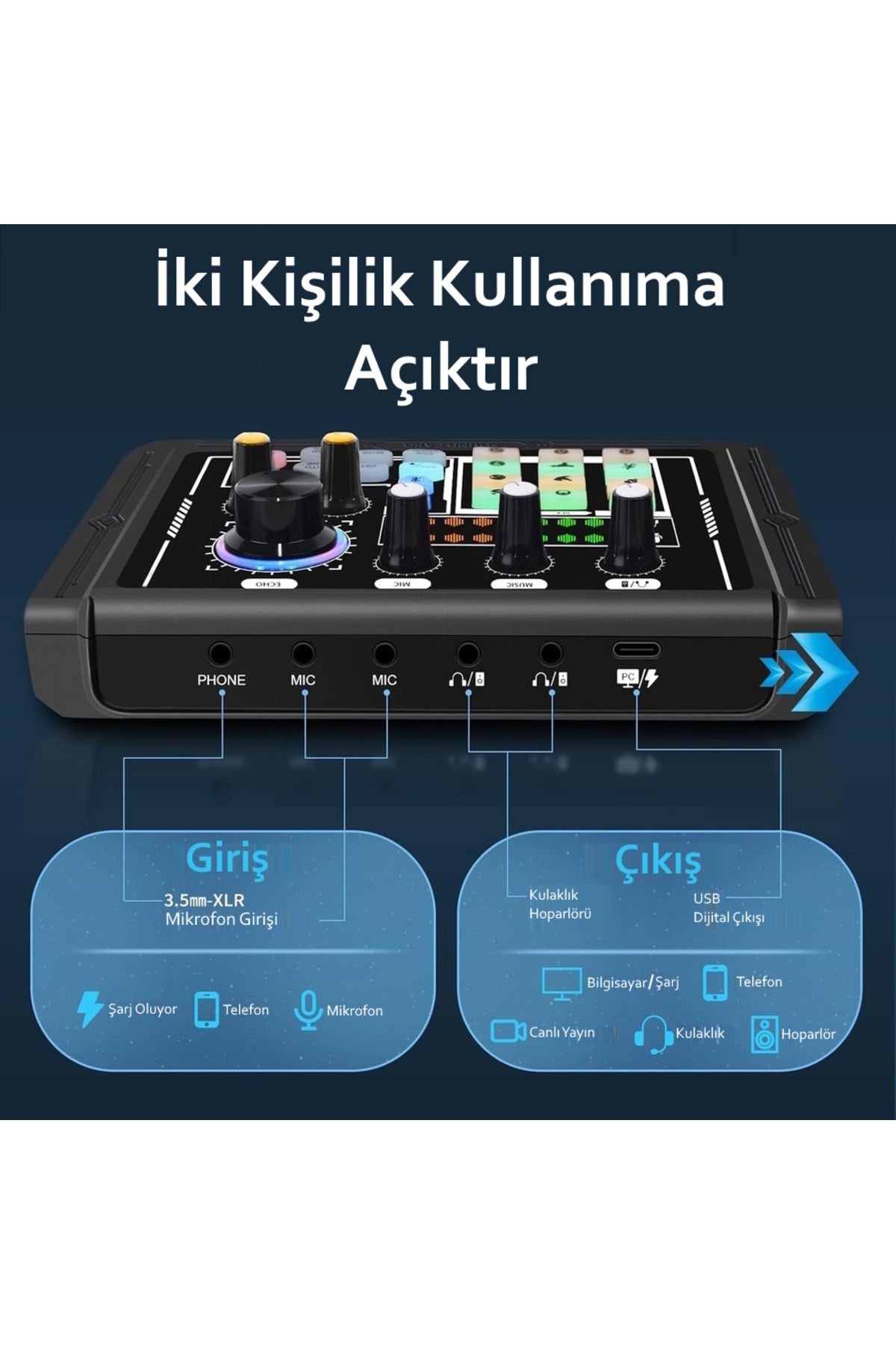 P80 Taşınabilir Profesyonel Podcast Stüdyo Mikser