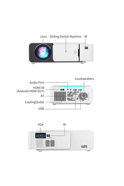 T5 1080p 4K Full HD Wifi USB/AV/HDMI/SCREENCAST Uyumlu Taşınabilir Projektör