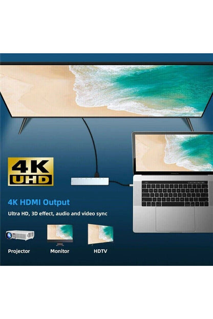8'i 1 Arada 4k 60hz Usb Type C Sd Tf Hdtv Rj45 Dönüştürücü Hub HDMI