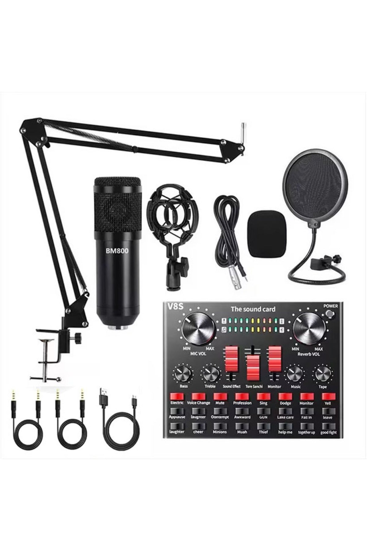 BM800 Mikrofon ve V8S Ses Kartlı Podcast Ekipman,Kayıt,Yayın,Canlı Yayın için Podcast Mikrofon