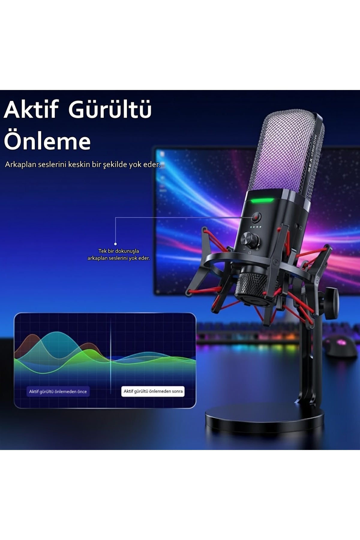 X3W RGB Kablolu/Kablosuz Condenser Mikrofon
