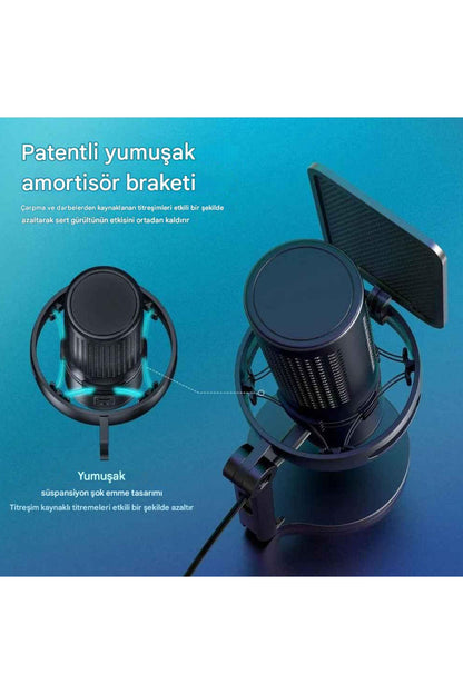 Gm7 Profesyonel Rgb Semi Pro Tak Çalıştır Usb Kablolu Vlog Canlı Yayın Stüdyo Mikrofon Siyah