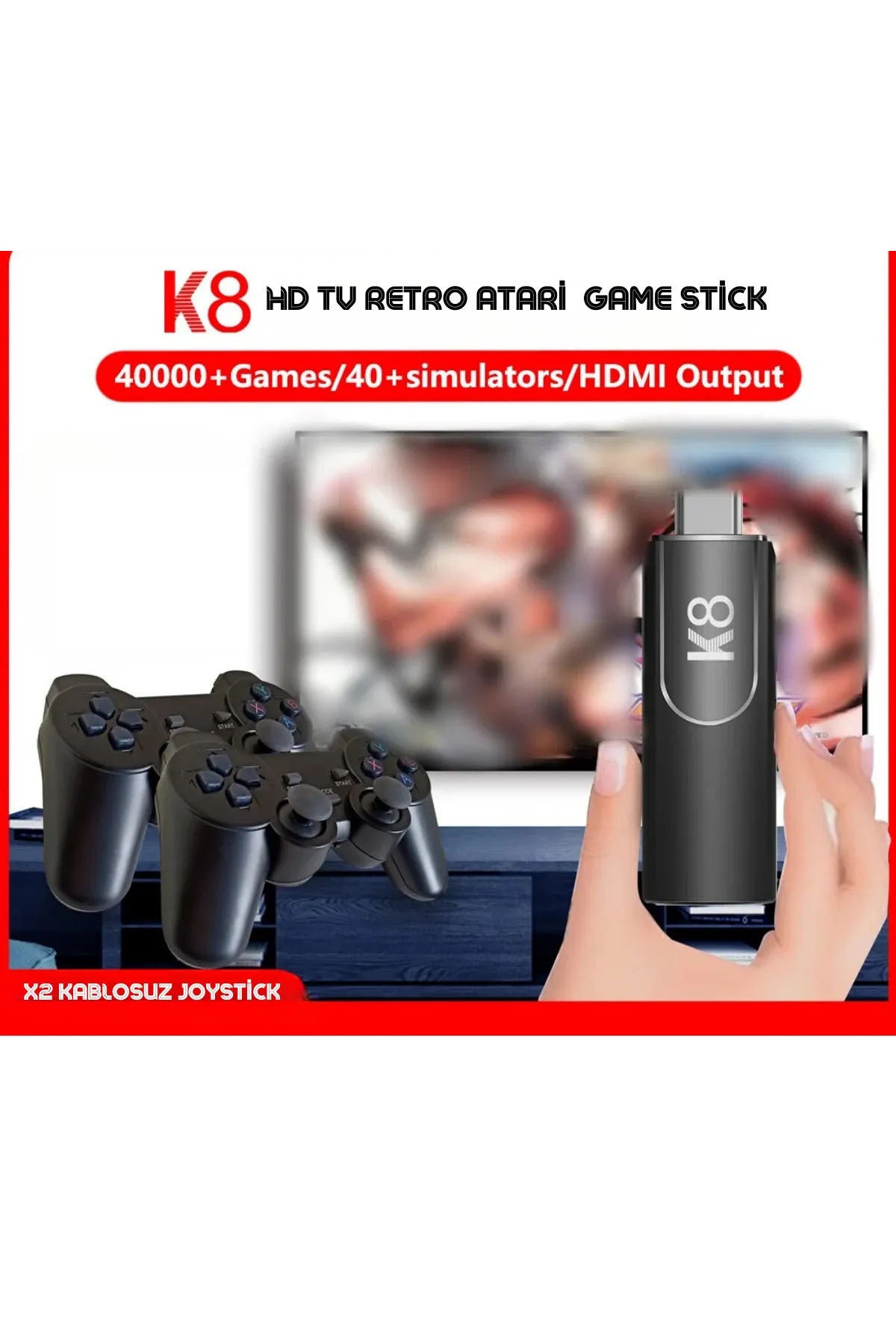 K8 4k Hdmi 10000+ Oyunlu Çift Kol 3d Retro Arcade Oyun Konsolu Siyah