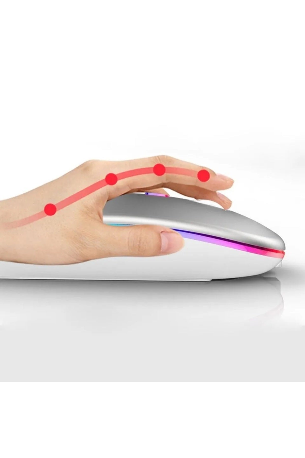 Rgb Ledli Şarj Edilebilir Sessiz Tıklamalı Ergonomik Çift Modlu Kablosuz Bluetooth Mouse Gtx Çok Renkli