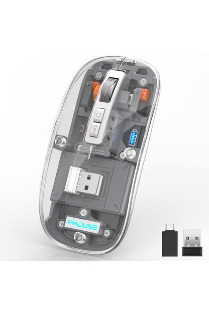 FMOUSE M133 Şeffaf Kablosuz Bluetooth Mouse Üç Modlu Sessiz Şarj Edilebilir