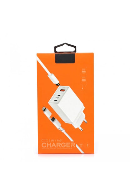 20W Micro-USB/Lightning/Type-C 3in1 Hızlı Şarj Aleti - AG47