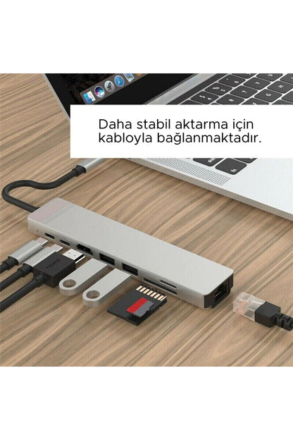8'i 1 Arada 4k 60hz Usb Type C Sd Tf Hdtv Rj45 Dönüştürücü Hub HDMI