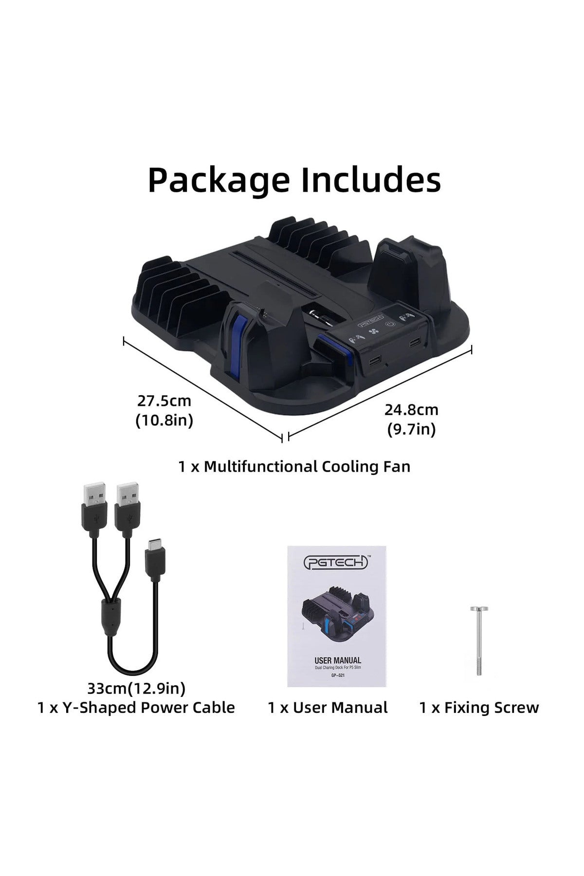 Pg-tech Gp-521 Ps5 Slim Disk/ps5 Slim Dijital Uyumlu Multifonksiyonel Soğutucu Fan Şarj Stand Siyah
