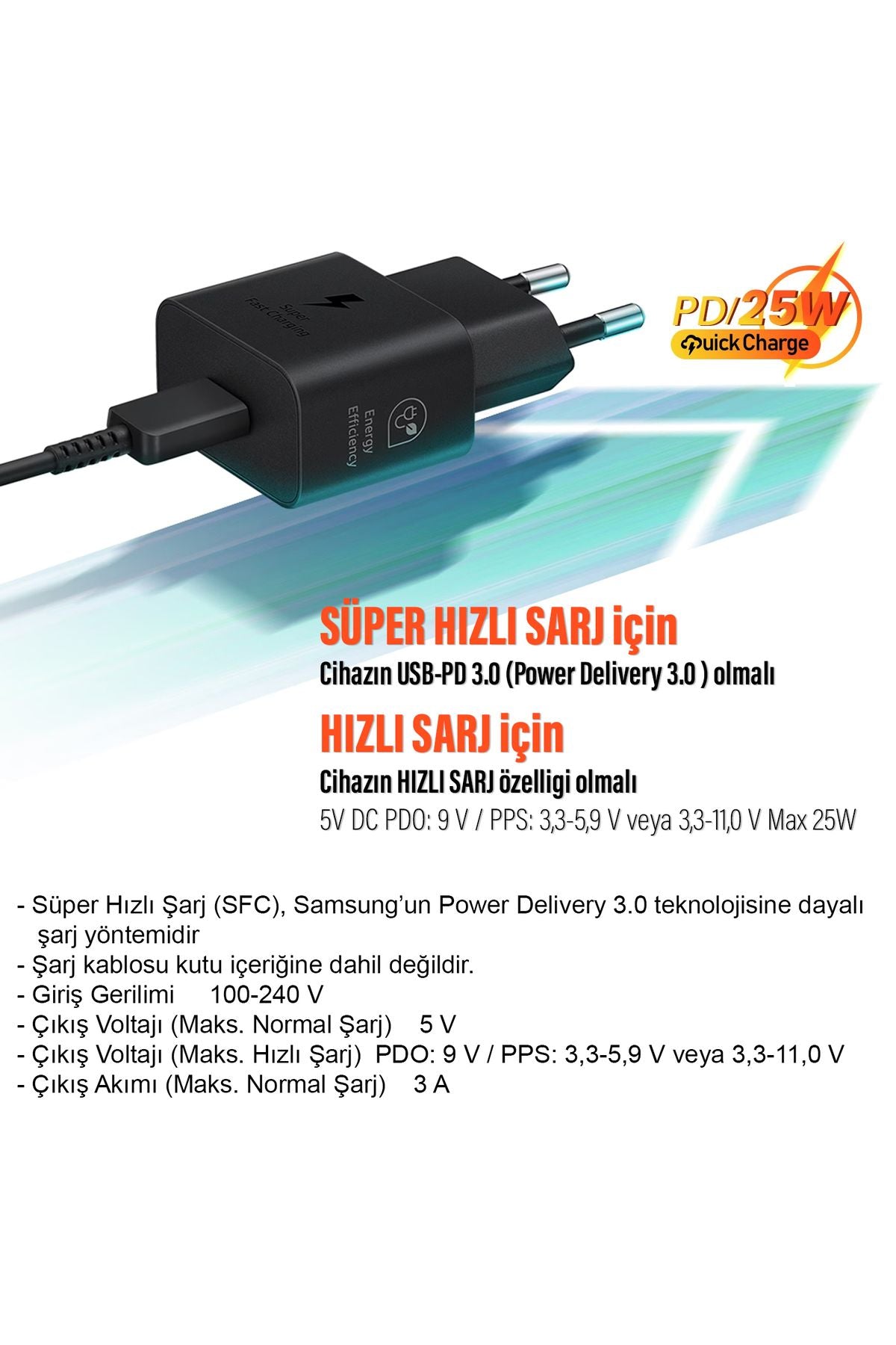 25W Süper Hızlı Type-C Şarj Aleti  Samsung EP-T2510N (Samsung Türkiye Garantili)