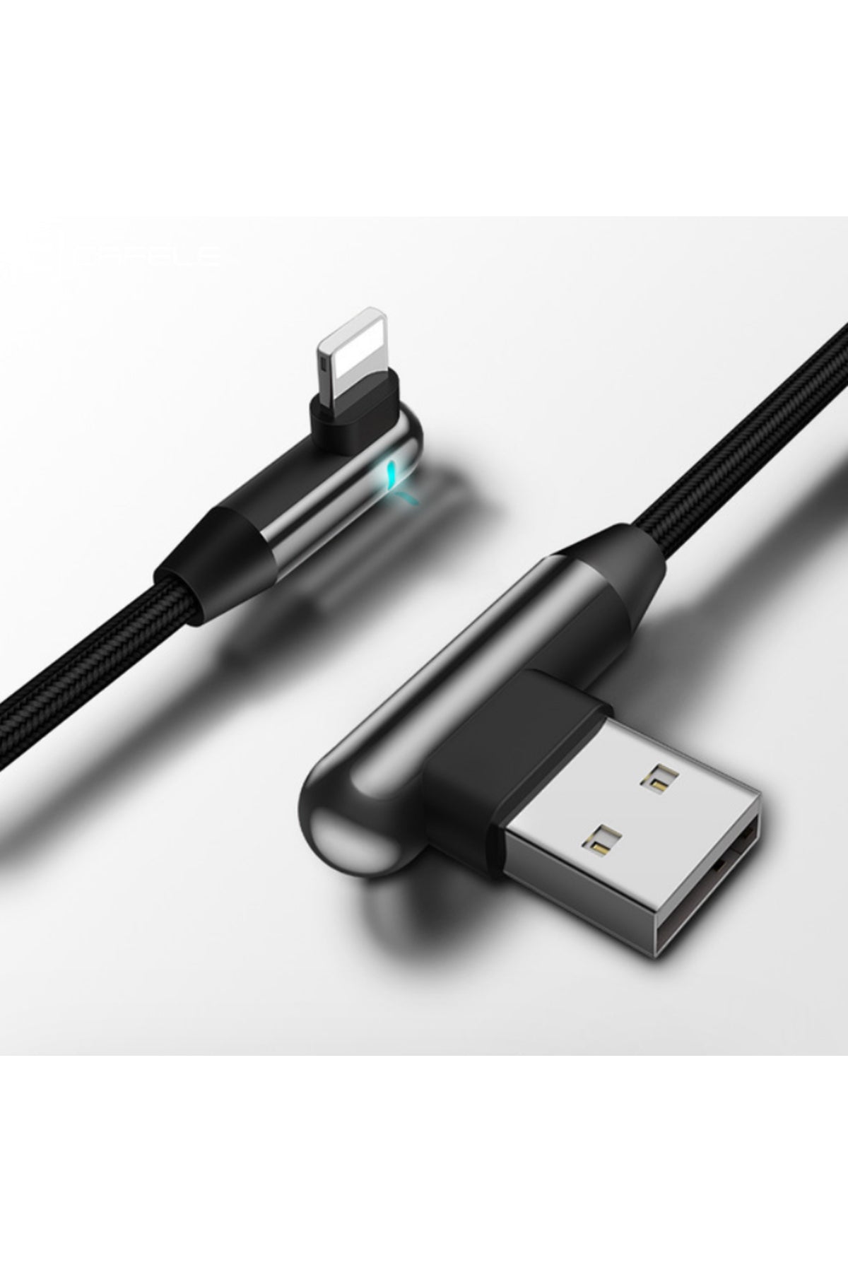 Apple Uyumlu iPhone Lightning 90 Derece Led Işık Gamer Şarj Ve Data Kablo