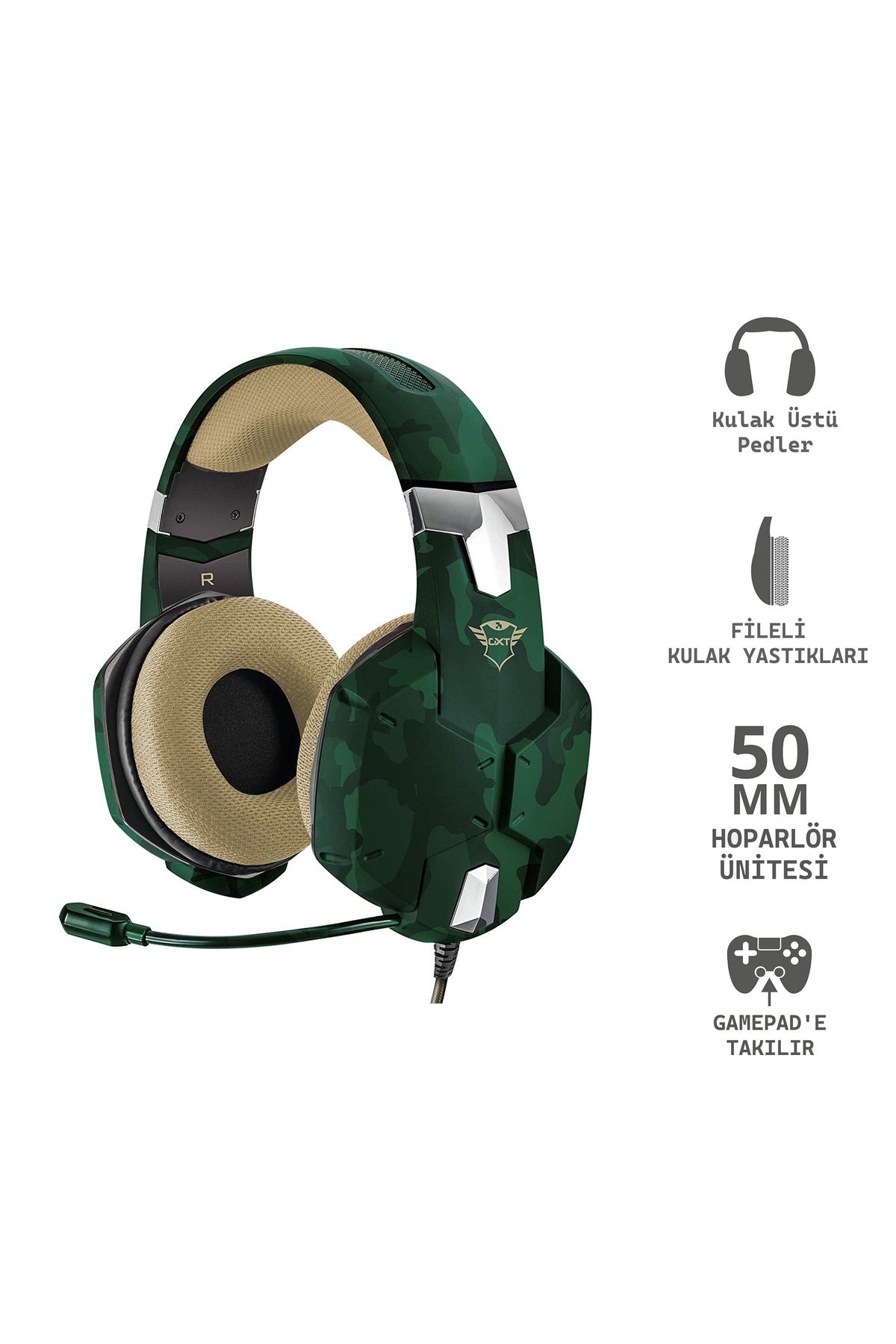 Gxt 322c Carus Yeşil Kamuflaj Gamer Kulaklık Siyah