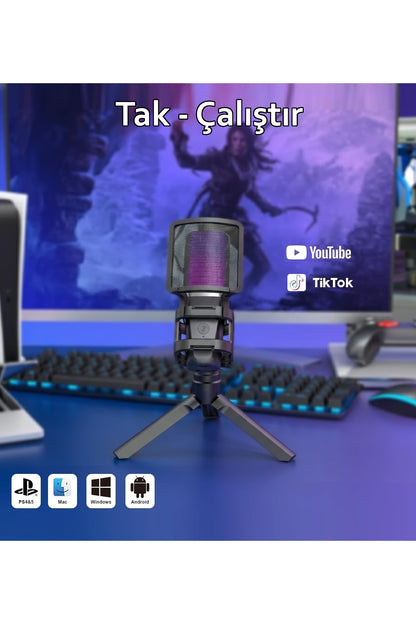 A68 RGB USB Condenser Gamer Mikrofon