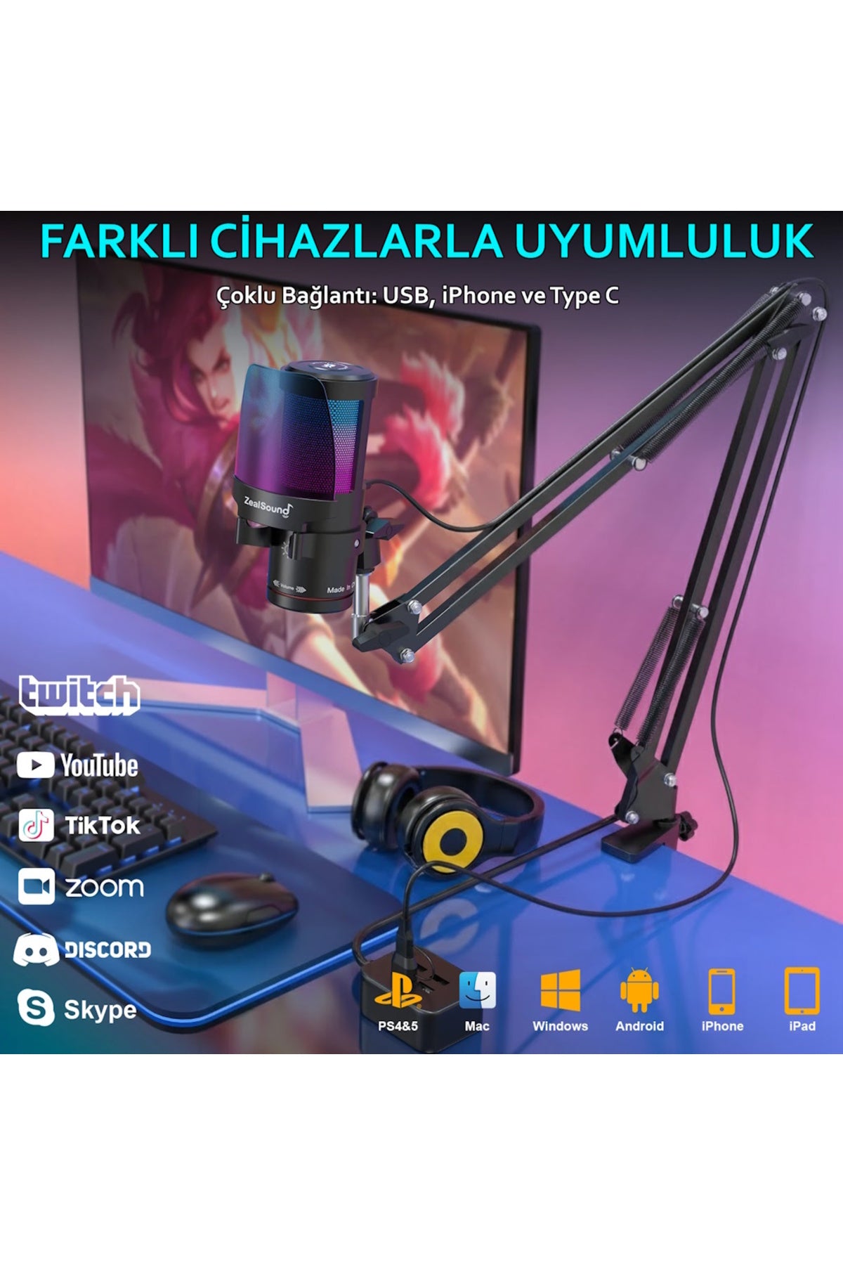 KM8S USB Condenser Gamer Mikrofon