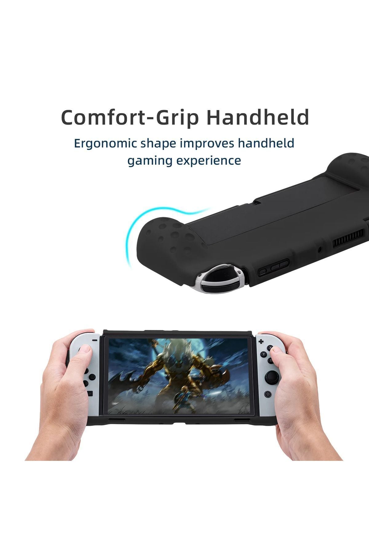 Nintendo Switch Oled El Destekli Grip Tasarımlı Koruyucu Silikon Kılıf Siyah
