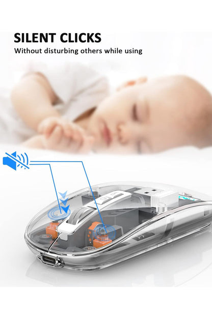 FMOUSE M133 Şeffaf Kablosuz Bluetooth Mouse Üç Modlu Sessiz Şarj Edilebilir
